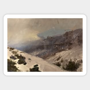 Abstract Snowy Mountains Oil on Canvas Sticker